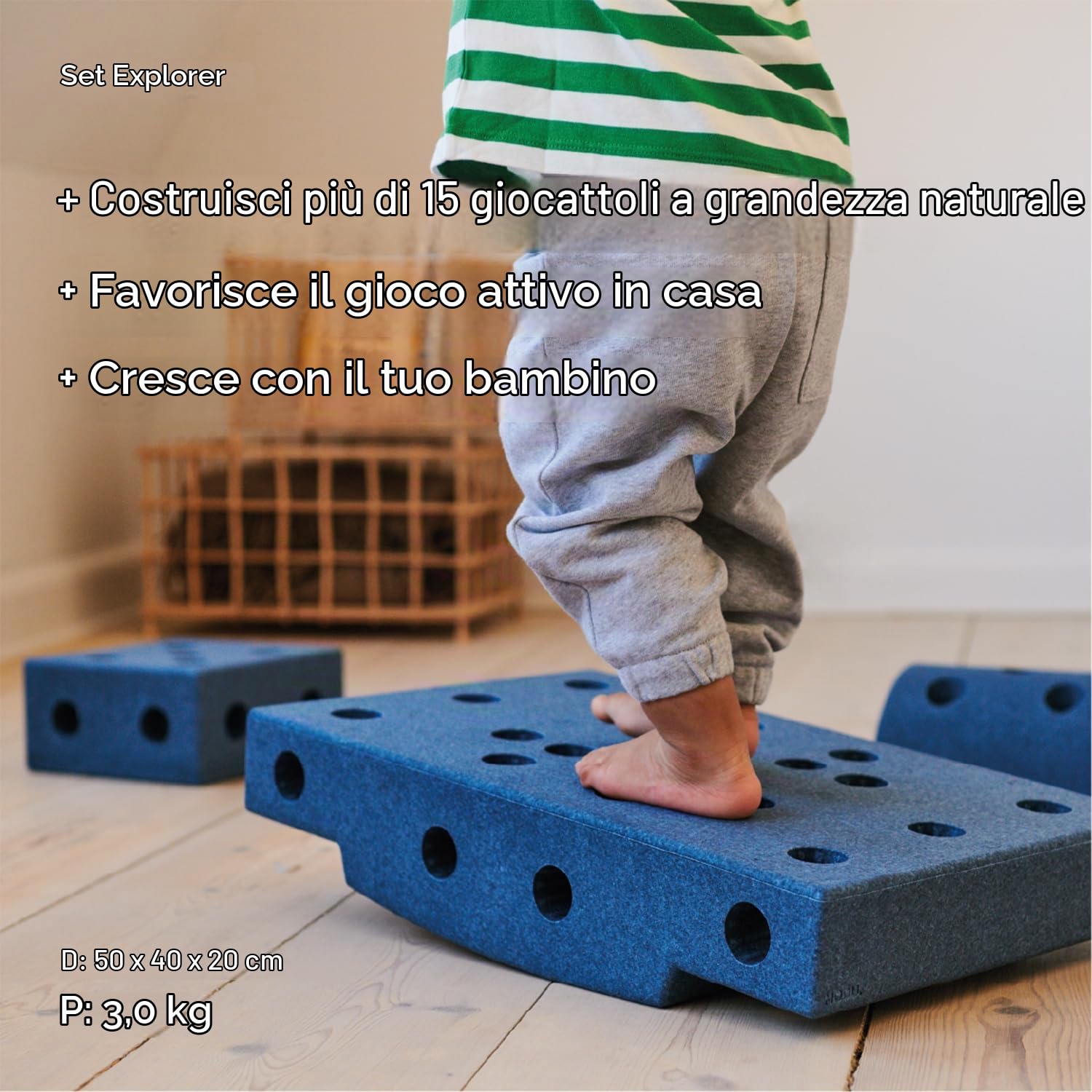 Il set MODU Explorer | Deep Blue & Sky Blue | Costruzioni a grandezza naturale | 15+ modelli per gioco attivo e motricità | Cavalcabile e gioco d'equilibrio | Fantasia e movimento, 0-6 anni