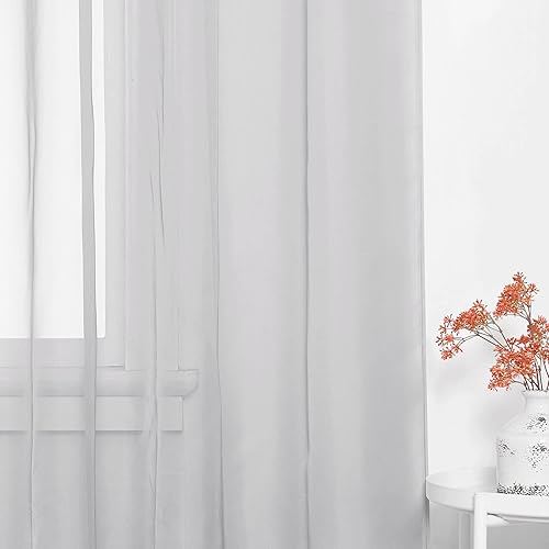 Miniatura 4 de NICETOWN 2 paneles de cortinas transparentes con bolsillo para barra de 60 x 63 pulgadas, color gris claro con 1 bolsillo para barra de 79 x 40