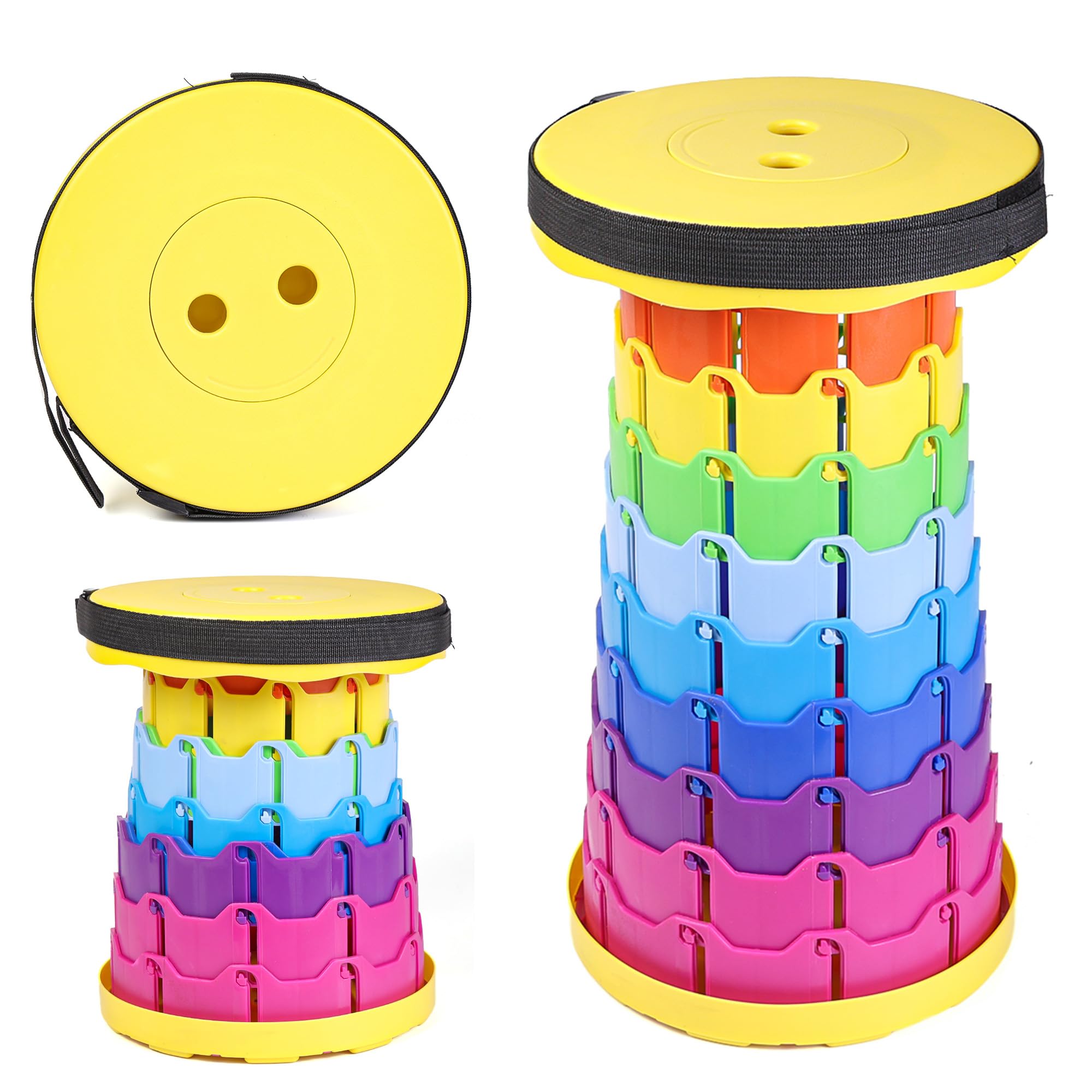 Collapsible Portable Telescopic Stool,Camping Folding Stool,Adjustable Height Retractable Stool, Plastic Folding Stool Fishing Chair,for Outdoor Camping BBQ Hiking Garden & Home (Rainbow Yellow)