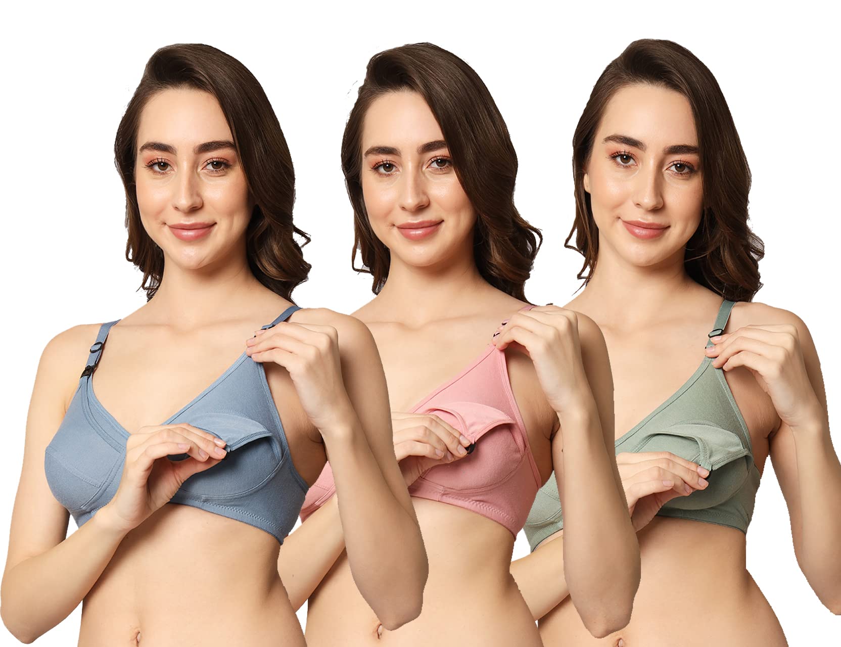Women's Cotton Non-Padded Wire Free Nursing - Maternity Bra (Pack of 3)
