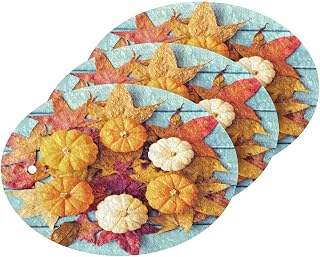 Scrub Sponge Autumn Maple Pumpkin Kitchen Washing Dishes Cleaning Sponges Leaf Turquoise Wood Non Scratch Sponge for Dish Countertops Sinks Floors Showers Tile Sinks, 3 Pack
