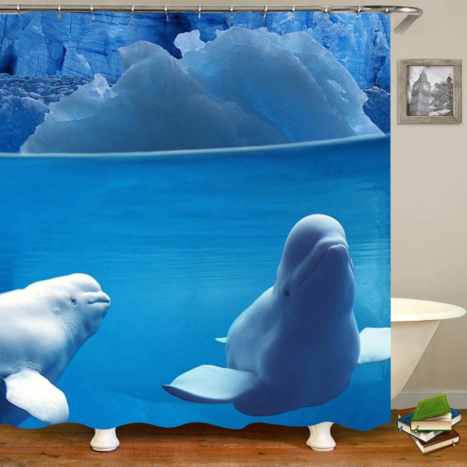Rideau de douche polyester KnSam bleu 165x200 imperméable avec anneaux