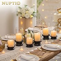 Vista 3 de NUPTIO Hurricane Glass Candle Holder: Set of 2 Black Pillar Candle Holders with Glass Cylinder - Metal Pillars Candleholder for Halloween