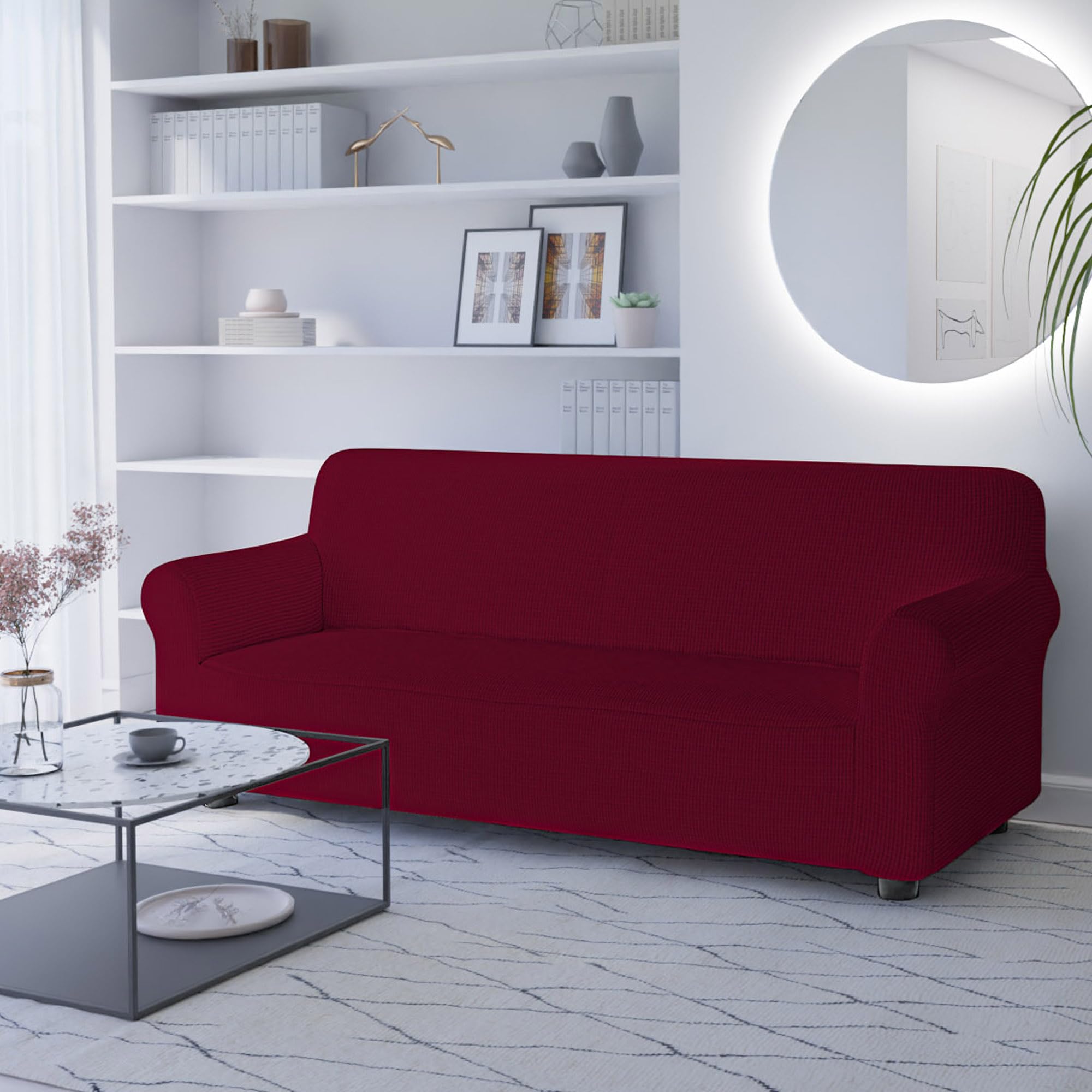 Italian Bed Linen LESLIE Elastic and Extendable Sofa Cover, Burgundy 3 Seater