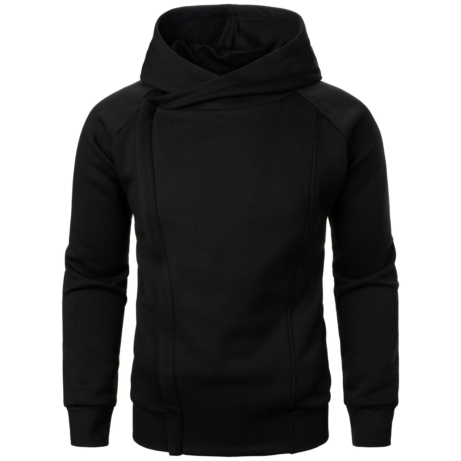 Men's Oblique Zipper Hoodies Solid Color Zip Up Sweatshirt Athletic Joggers Jacket Slim Fit Casual Coat with Pockets