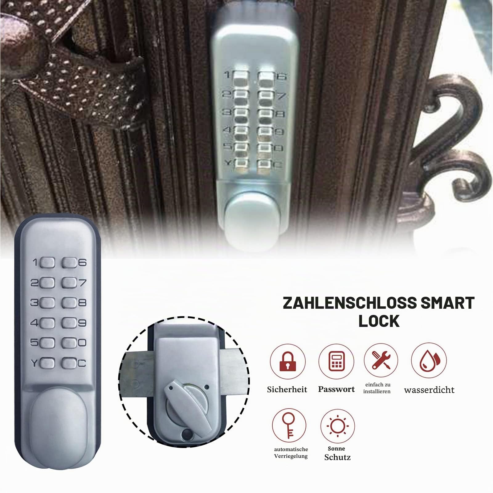 Mechanisch TüRschloss, Keyless Entry Keypad Digitales Türschloss Wasserdicht Passwort HaustüRschlöSser, 1- bis 11-stelliges Code-Kombinationsschloss SchlüSsellos Codiertes Schloss Türriegelschlösser