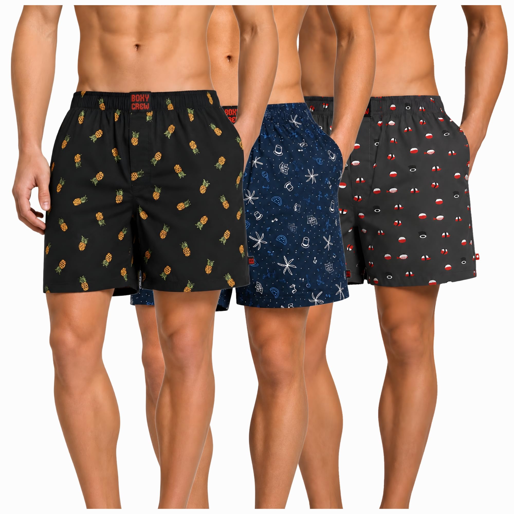 Men's 100% Cotton Boxer Shorts Pack of 3, Charcoal, Navy Blue & Charcoal | Woven Boxers with Side Pockets, No-Marks Elastic Waistband, Breathable Relaxed Fit | Style 004-007-012-image-31