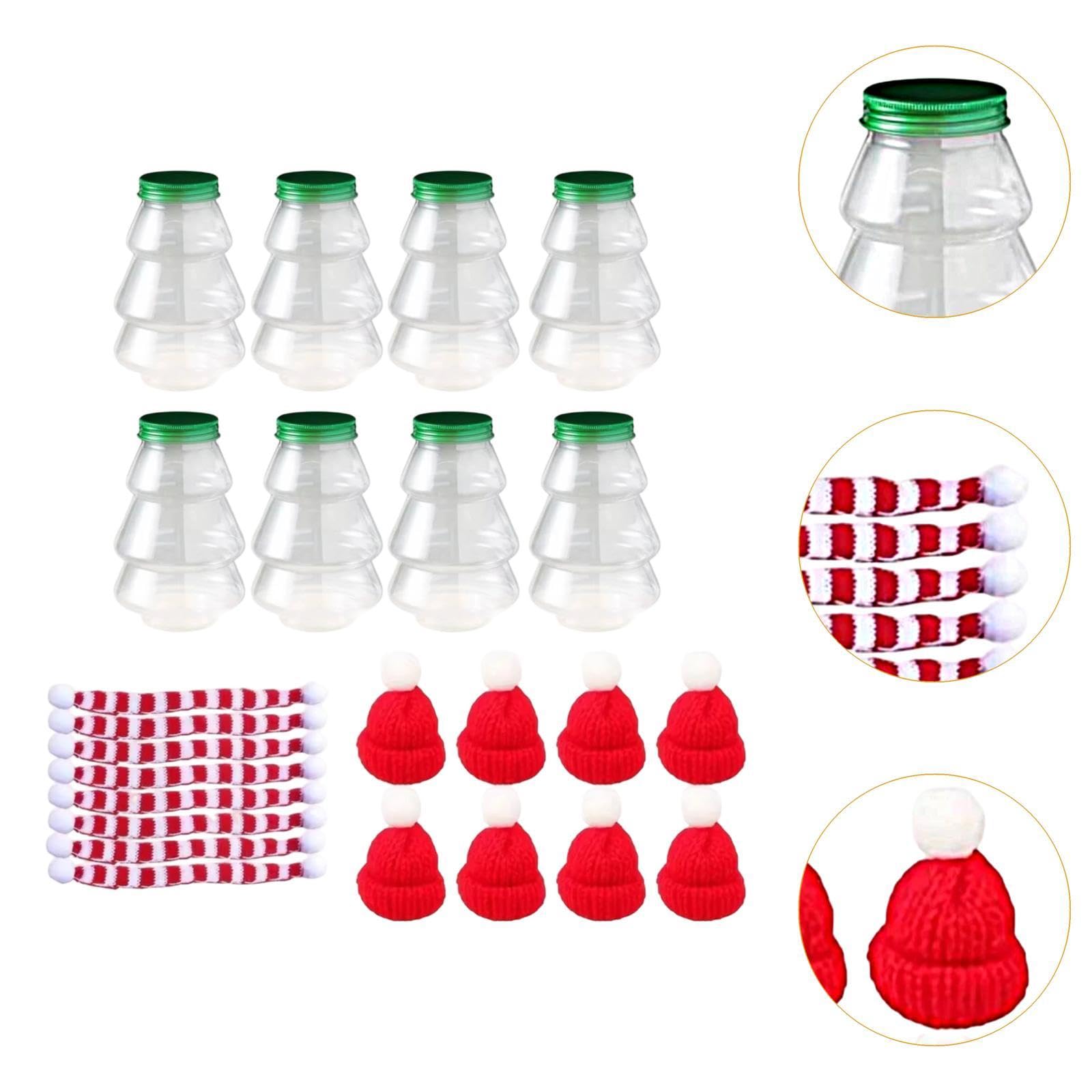 F Fityle 8 Pezzi Bottiglie di Succo Natalizie Contenitori per Caramelle Trasparente Vuoto con Tappi Albero di Natale Brocca per Bere Bomboniere per Feste di, Style B