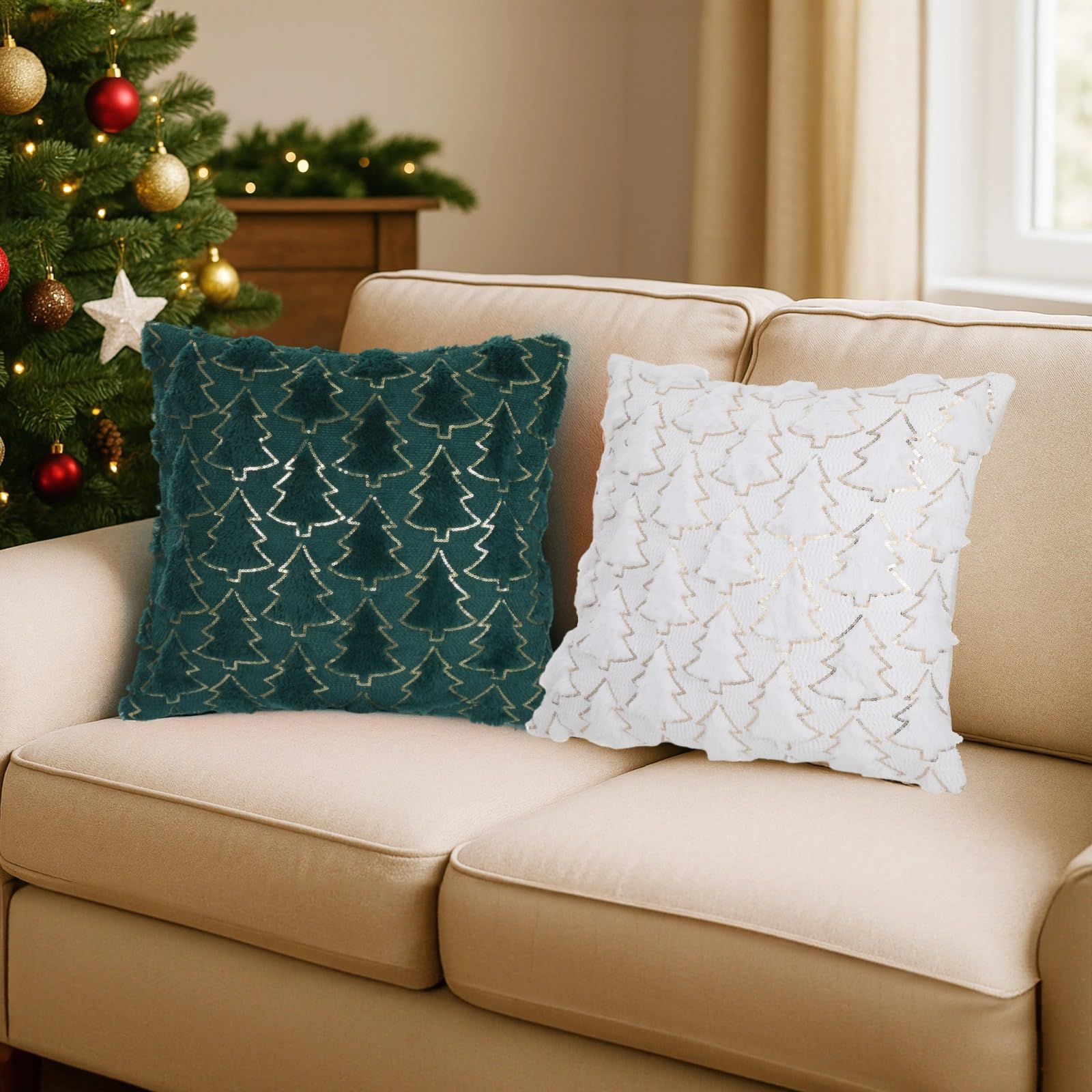 Housses de coussin de vacances lot de 4 idée cadeau Noël motif sapin 45 cm
