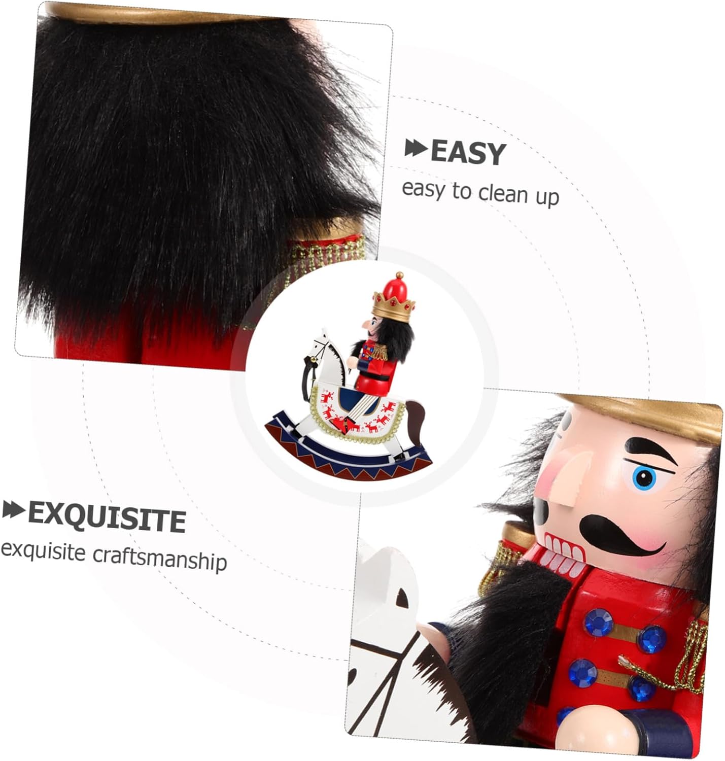 Unomor Wooden Nutcracker Soldier with Horse Xmas Ornament for Tabletop Shelves Festive Christmas Home Decoration Craft