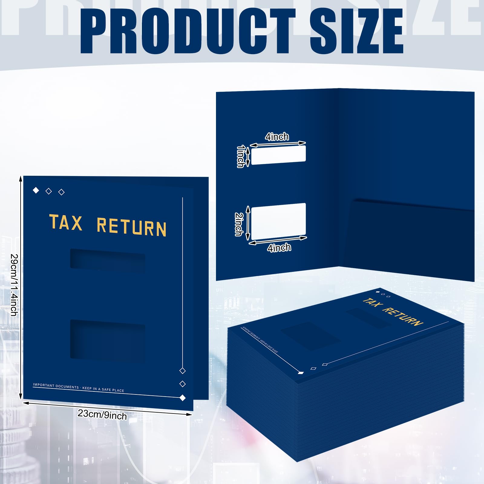 Mooliwe 100 cartelle per dichiarazioni dei redditi blu, 22,9 x 29,9 cm, organizer per imposte sul reddito con punti metallici laterali, doppia finestra, cartelle per documenti per contabili, forniture