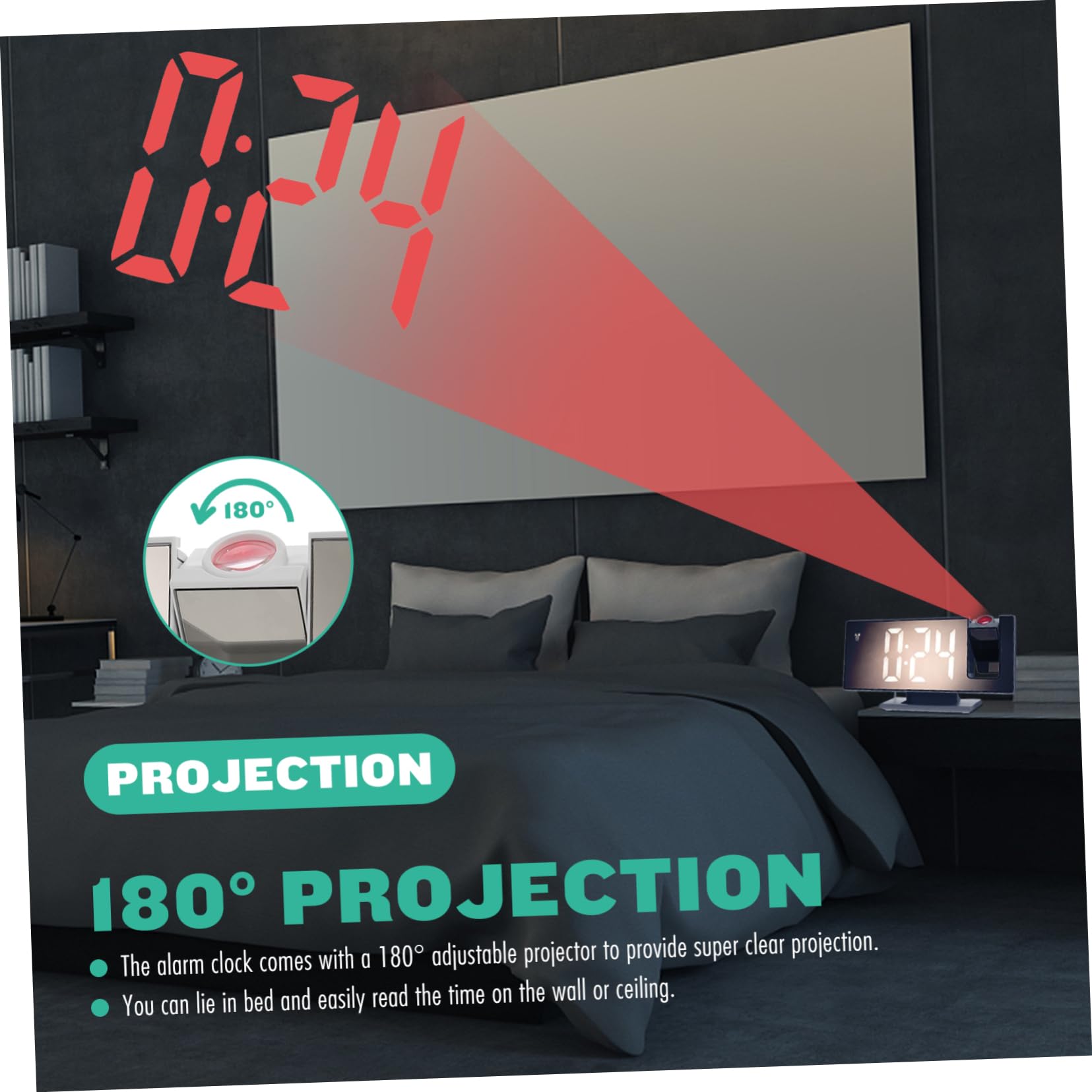 Cabilock 1set Digital Alarm Clock Projection Large Screen Display USB Powered Multi-Functional Design for Bedroom Memory Function Stylish Home Clock Display Wall Ceiling