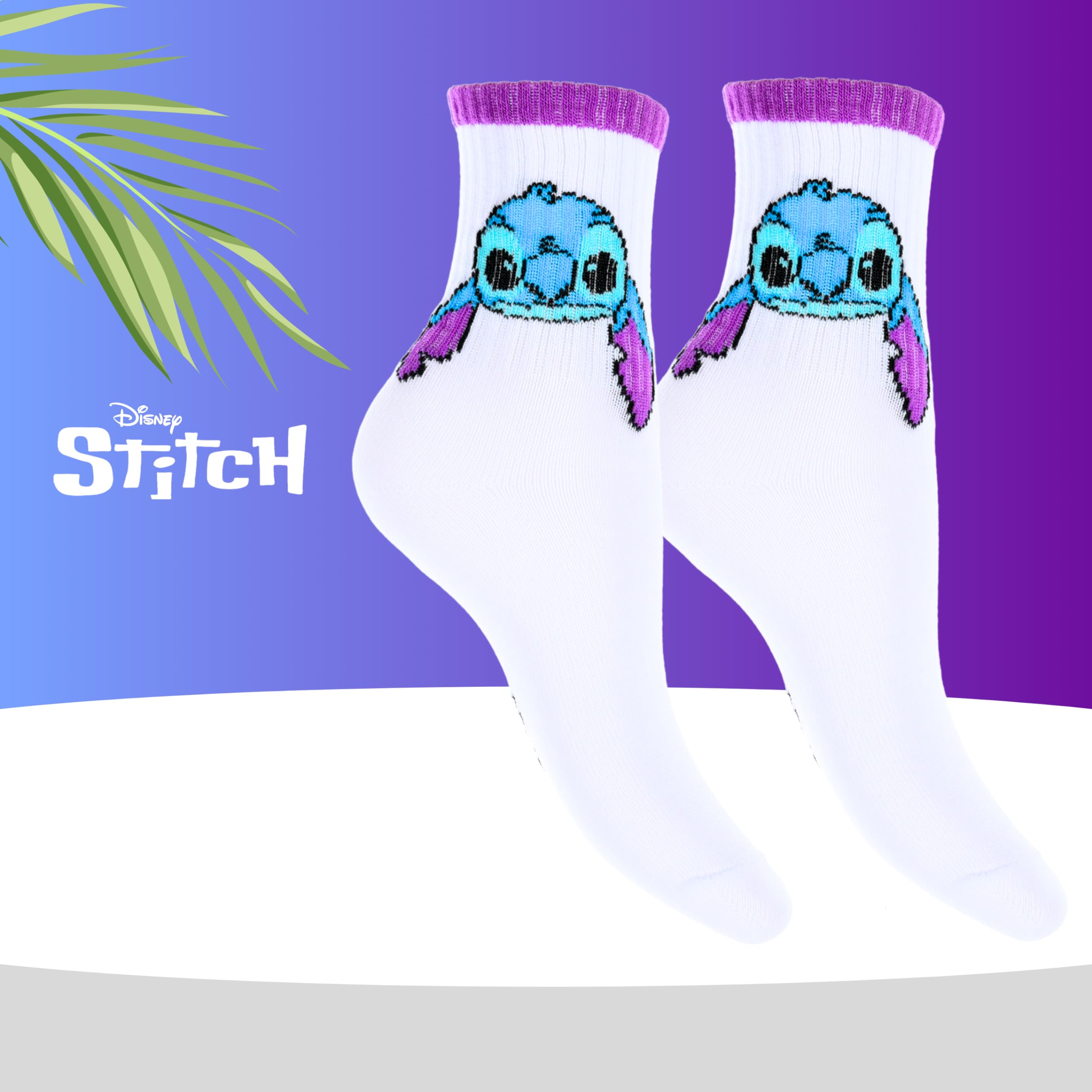 Disney Stitch Chaussettes Filles, Soquettes Stitch, Lot de 4 Chaussettes Universitaires, Cadeau Filles et Adolescentes, Tailles EU 27 à 37