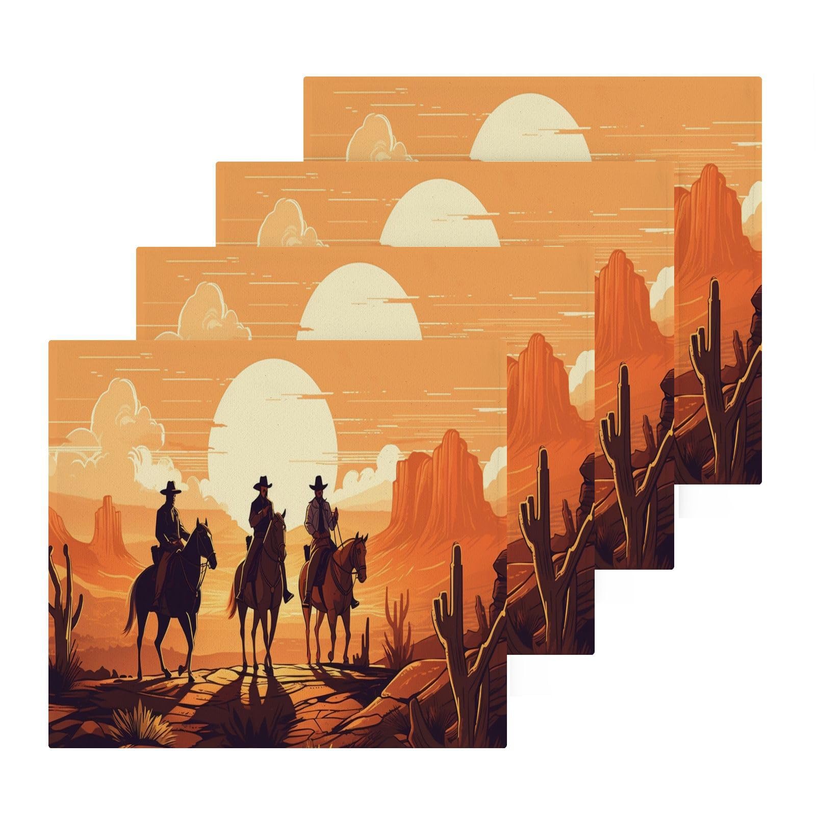 Flradish 6 Pack Western Cowboy Pure Cotton Washcloths 12 x 12 Inch Reusable Absorbent Soft Cotton Face Towels Fingertip Towels Set for Gym Towels,Hotel and Spa