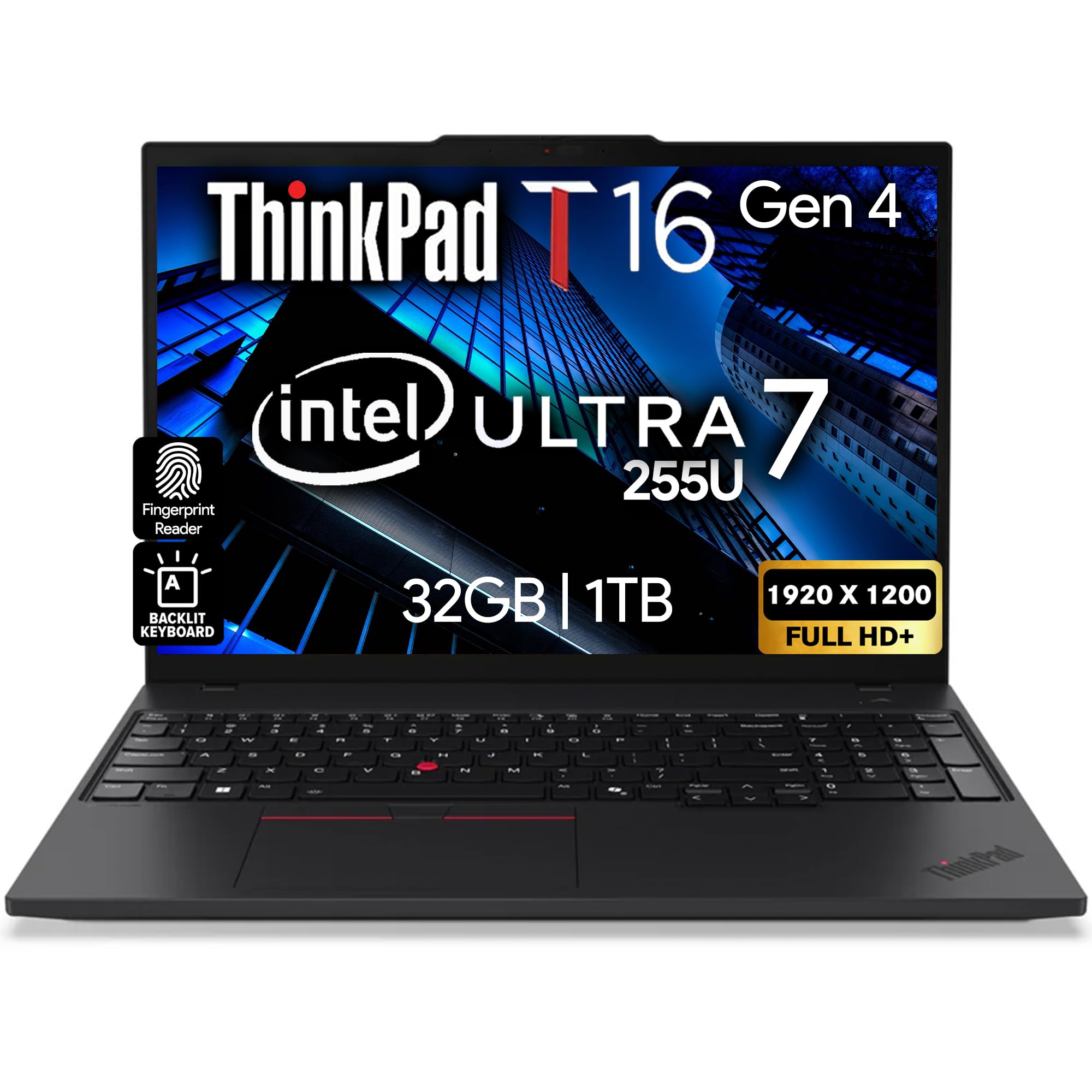 Lenovo ThinkPad T16 Gen 4 AI Business Laptop 16” FHD+ Display, Intel Ultra 7 255U (Beats i7-1355U), 32GB DDR5 RAM, 1TB SSD, 5MB Webcam, Fingerprint, Backlit KB, WiFi 6E + BT, RJ-45, HDMI, Win 11 Pro