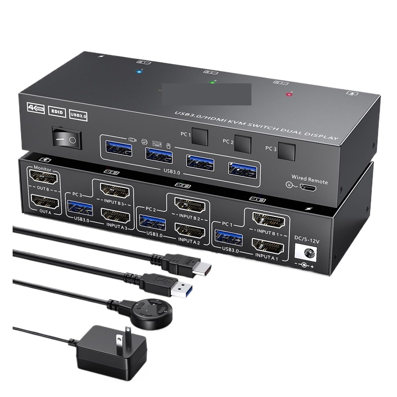 HDMI 8K KVM Switch 3 Computers 2 Monitors, Dual Monitor USB 3.0 with EDID Emulator, for 3 PC Share 2 Displays 4 USB Devices(with EU Plug)-image-48