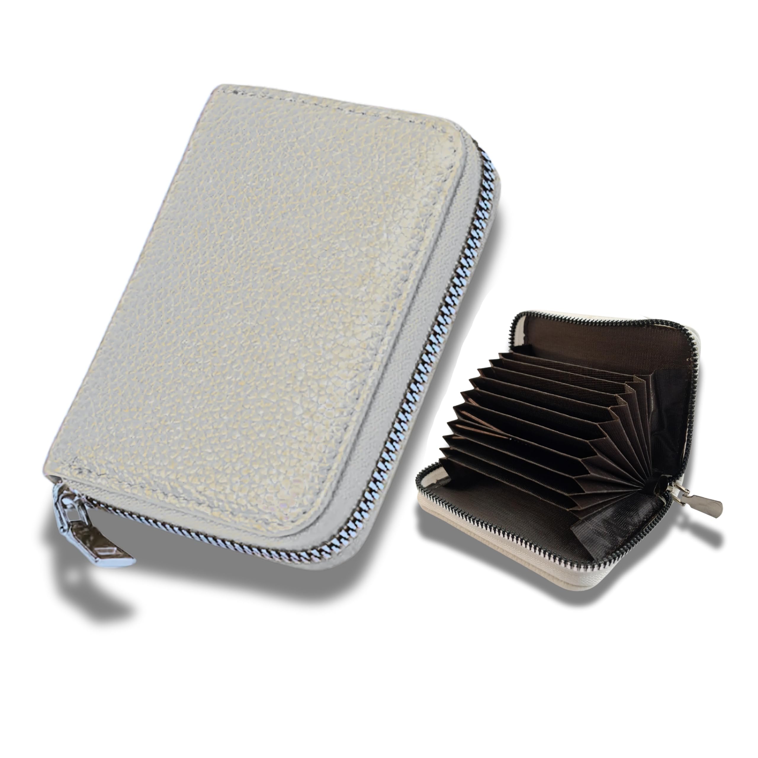 PU Leather Bi-Fold Zip Card Holder Wallet for Men & Women | 9 Slot RFID Protected Lightweight Credit/Debit Card Case | Slim Compact Organizer for ID, Bank Cards (White)-image-12
