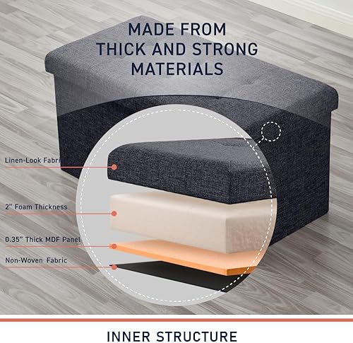 Miniatura 49 de Ornavo Home Otomana plegable de almacenamiento de 15 pulgadas, taburete cuadrado pequeño de almacenamiento, banco de dormitorio, color beige