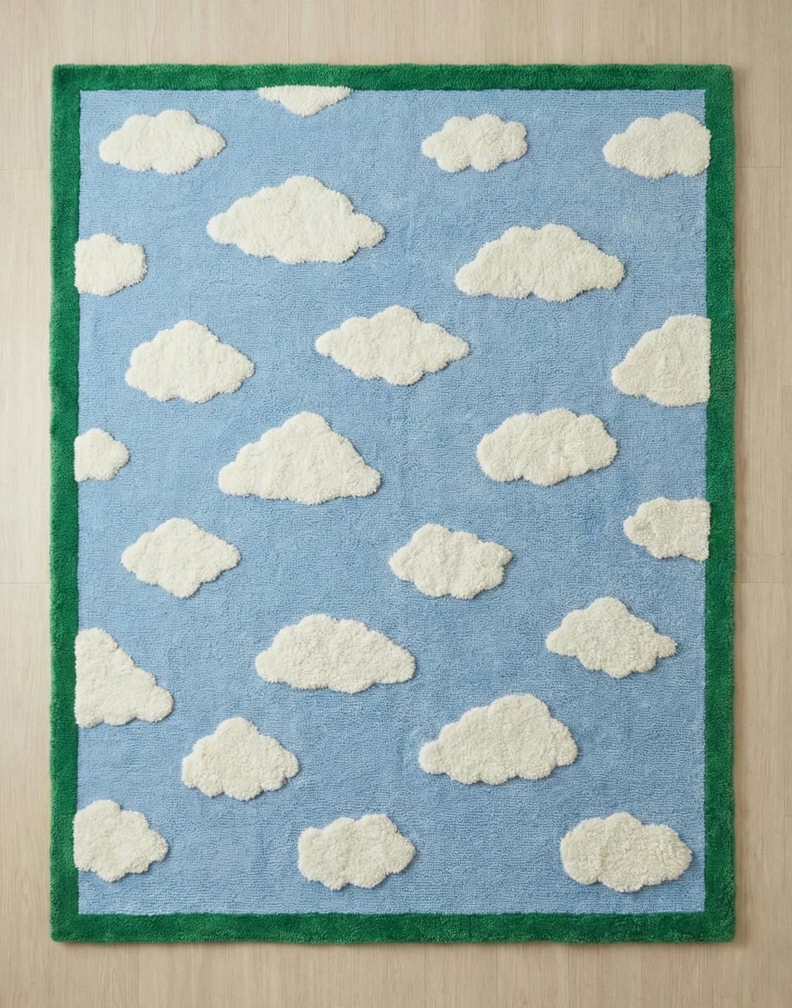 Sky Green Handmade Tufted Floral Desing Wool Area Rug and Carpet Living Room