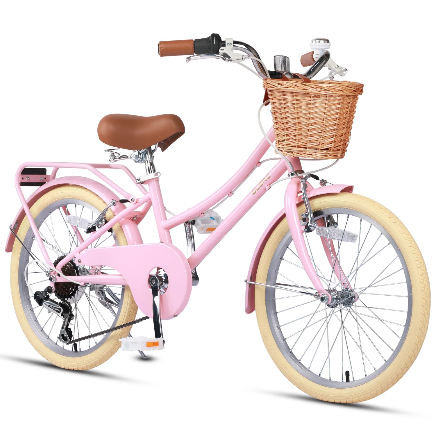 Glerc 20 24 26 Inch Beach Cruiser Bike, 6-Speed Hybrid City Bicycle for Girls Youth and Over 6 Years Old, Missy Bike with Wicker Basket & Lightweight, Multiple Colors