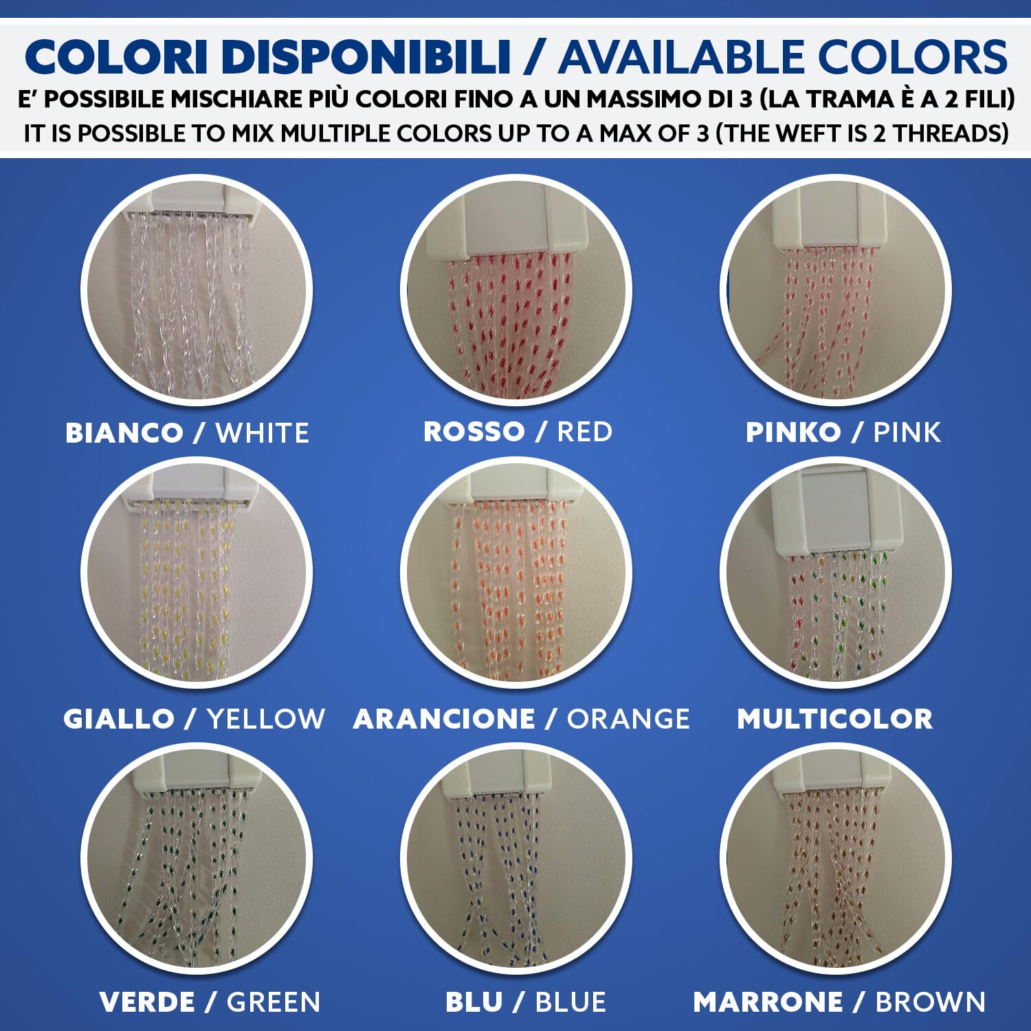 TENDEEVOLUTION Tenda Antimosche con Fili in Plastica Fitti, Misure e Colori Personalizzabili. Tenda per Mosche da Esterno adatta a Porte, Finestre, Verande e Balconi (MULTICOLOR, 80 cm X 240 cm)