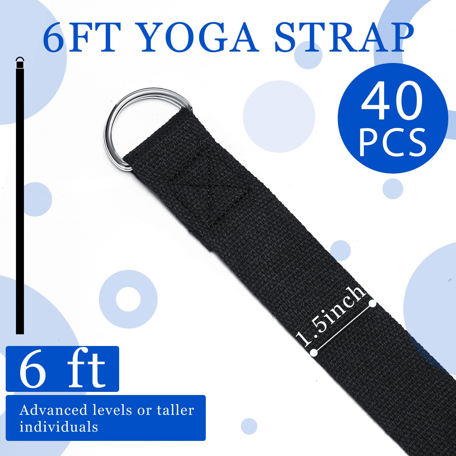 Leyndo Yoga-Gurt, Stretching, Pilates, Übungen, verstellbare Gurte, 1,8 m, nicht elastisch, Yoga-Gürtel mit verstellbarer D-Ring-Schnalle für Pilates, Fitnessstudio, Workout, Fitness, 24 Stück