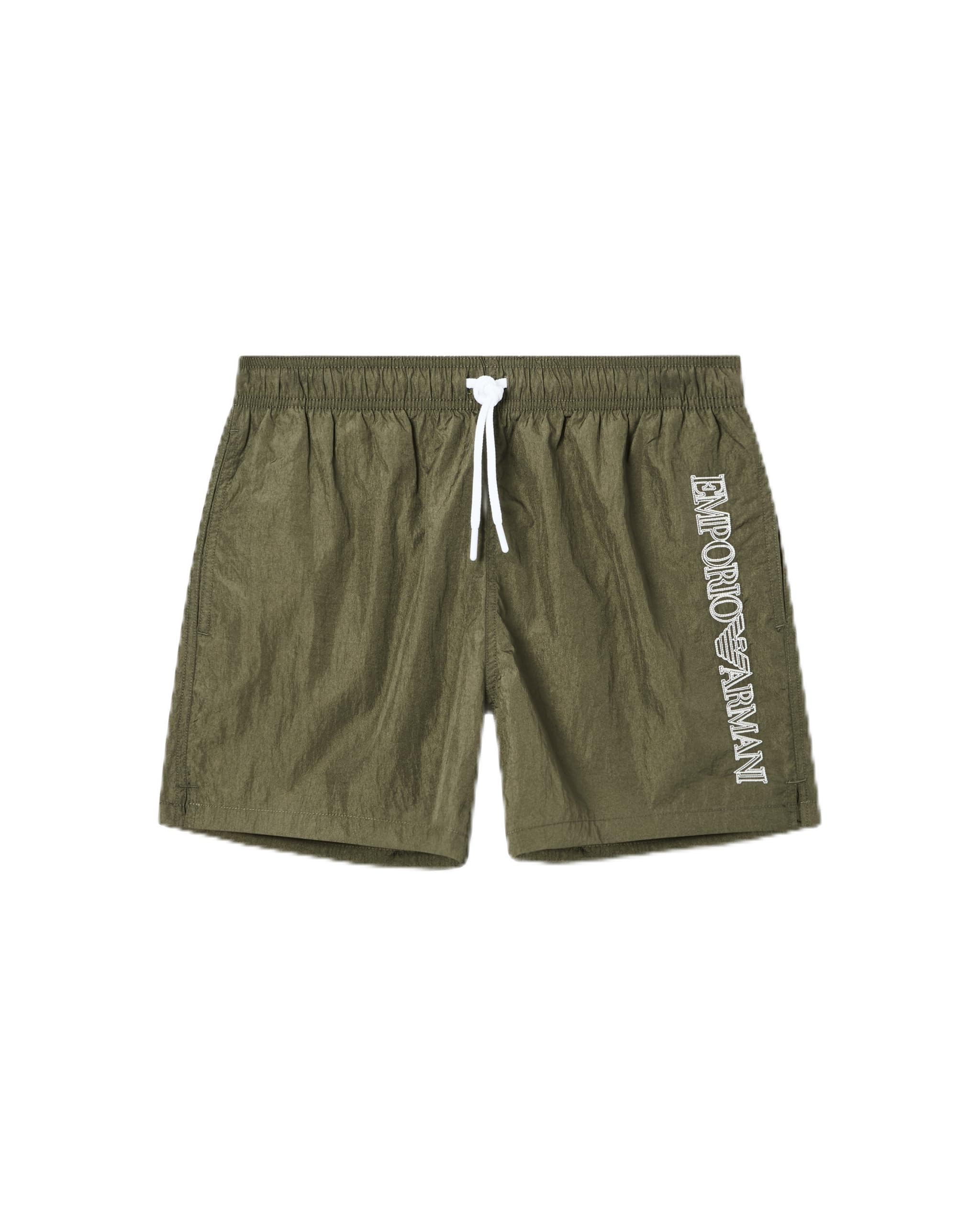 Emporio Armani Bodywear Embroidered Logo Swim Short - Khaki