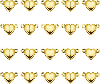 Heart Shaped Magnetic Clasps for Jewelry Making, Gold and Silver, 20-Pack Necklace Bracelet Closures 20pcs gold/8mm