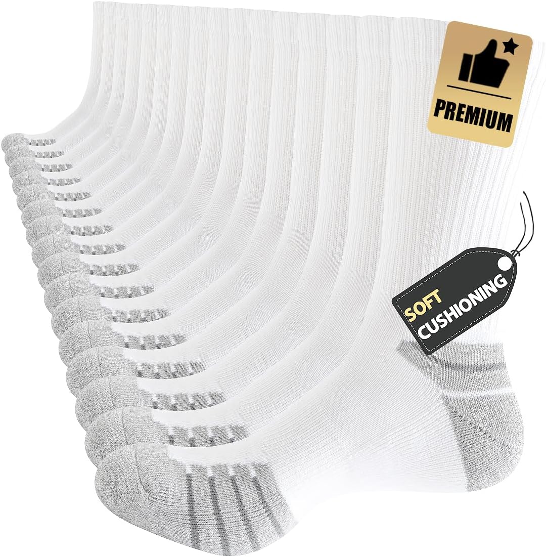 JOYNÉE 8 Pairs Mens Crew Athletic Cushion Socks Long Running Work Socks Workout Breathable Socks