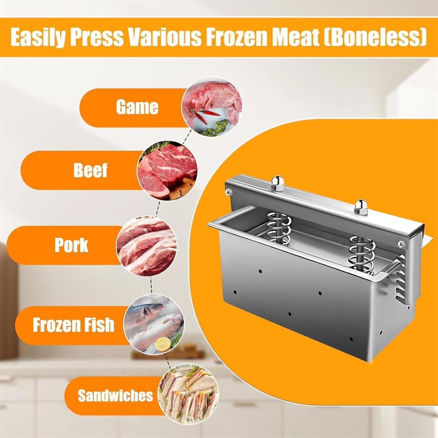 Herramienta de prensado de carne de jamón, para bloques de carne rectangulares perfectos, molde de prensa de carne de acero inoxidable, con resorte de compresión, placa base extraíble, herramienta de