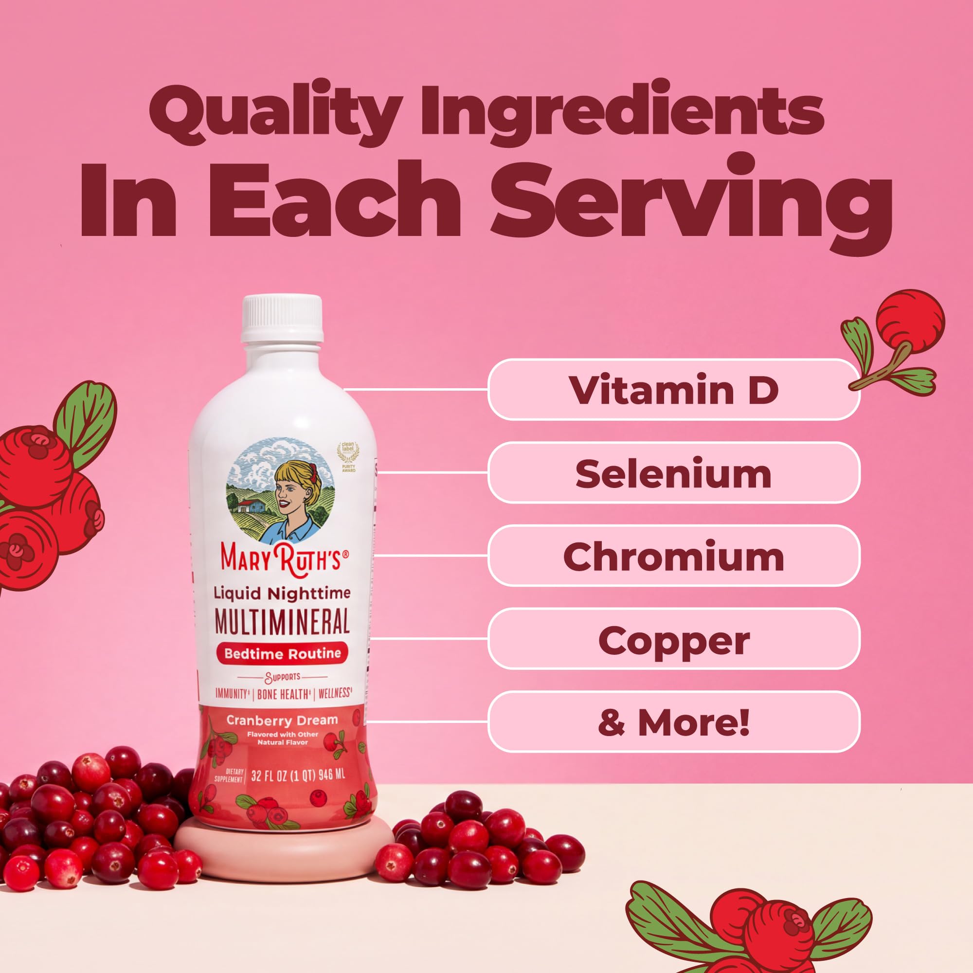 MaryRuth's Liquid Nighttime Multimineral, NO Melatonin, Cranberry, 32oz — Amazon image 4