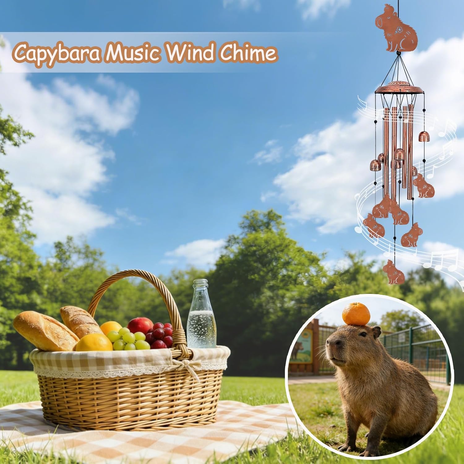 Capybara Wind Chimes for Outside, Metal Windchimes Outdoors, Capy Gifts for Women Men, Memorial Birthday Gifts, Garden Decor for Outside, Home, Patio, Yard, Lawn (Capybara)