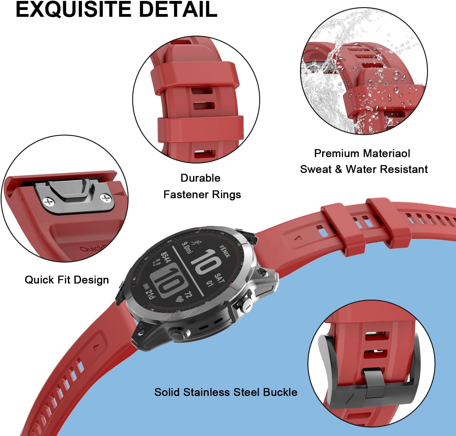 OVERSTEP Compatible for Garmin Fenix 7,22mm Width Soft Silicone Replacement Band Watch Strap for Fenix 7/Fenix 6/Fenix 6 Pro/Fenix 5/Fenix 5 Plus/Forerunner 935/Forerunner945/Approach S60/Quatix 5 - Image 4