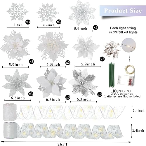 Miniatura 95 de RECUTMS 10 paquetes de flores de Pascua artificiales con purpurina para decoración de bodas, árbol de Navidad, Año Nuevo, guirnalda de Navidad