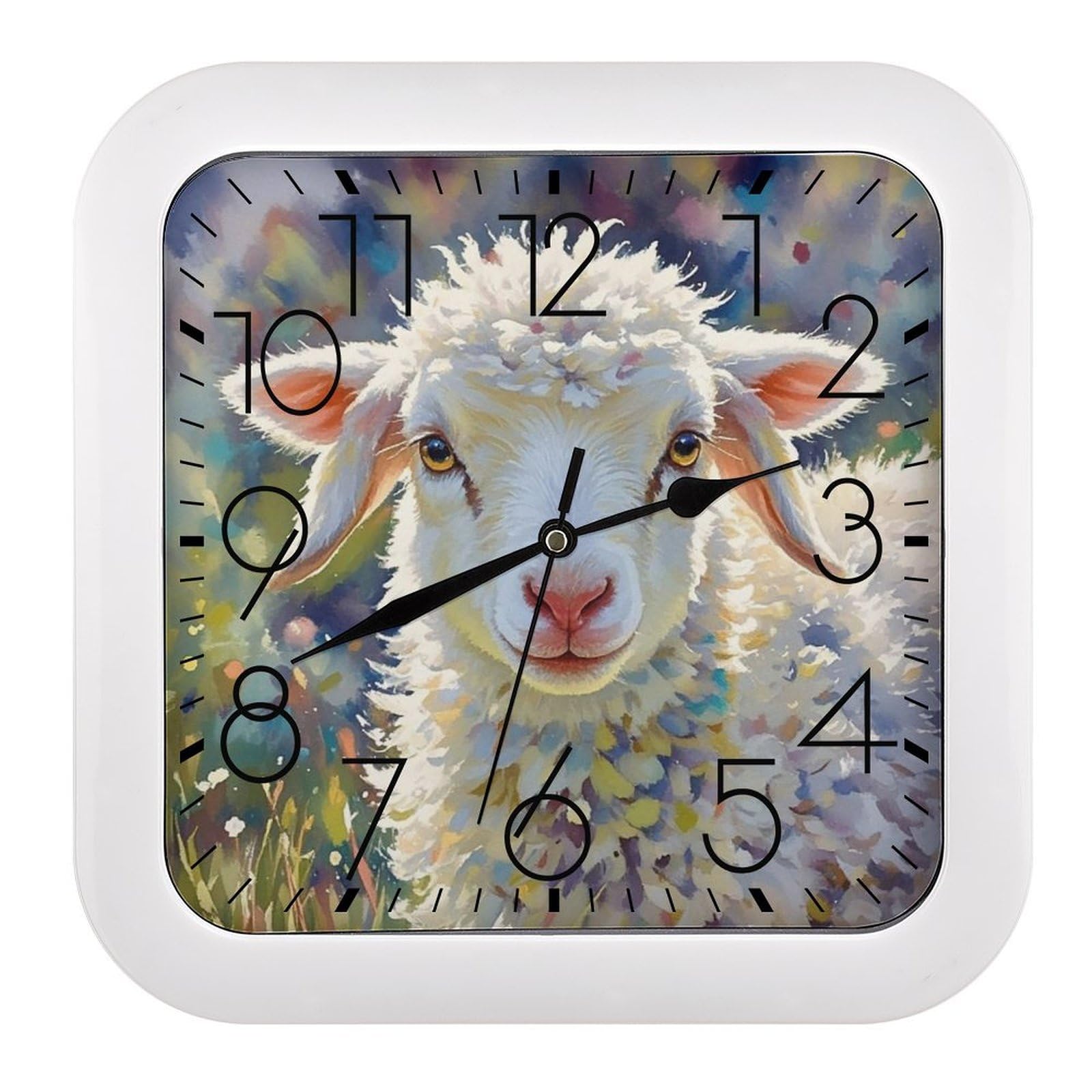 LZQPOEAS Cute Sheep Wall Clock Fashionable Versatile Silent Wall Clock Simple Elegant Non Ticking Analog Clocks Easy to Install Square Modern Clocks for Home Decoration