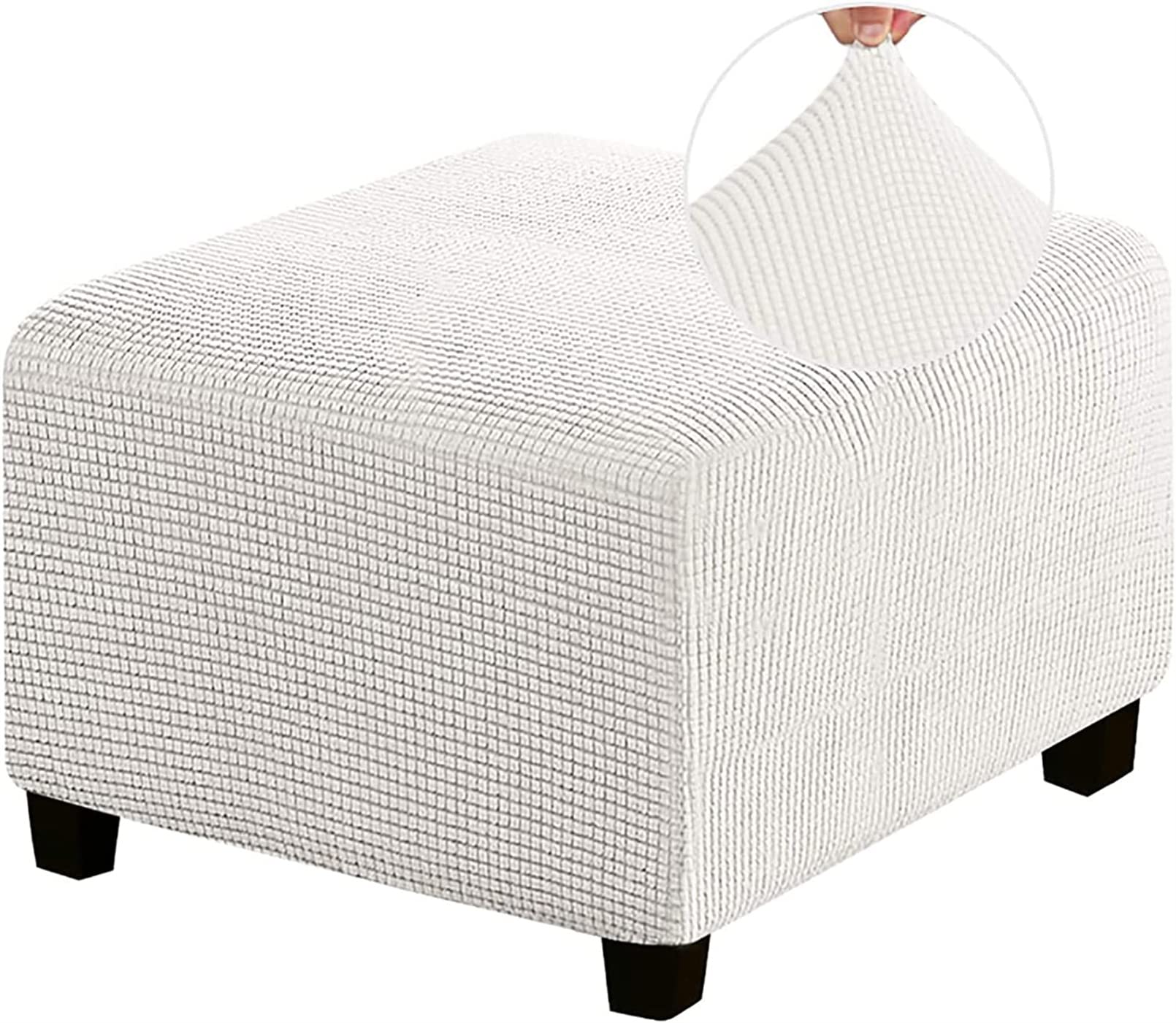 BDBD Stretch Ottoman Cover Square Ottoman Slipcovers Furniture Protector Folding Storage Stool Furniture Protector Soft Slipcover with Elastic Bottom,White,L