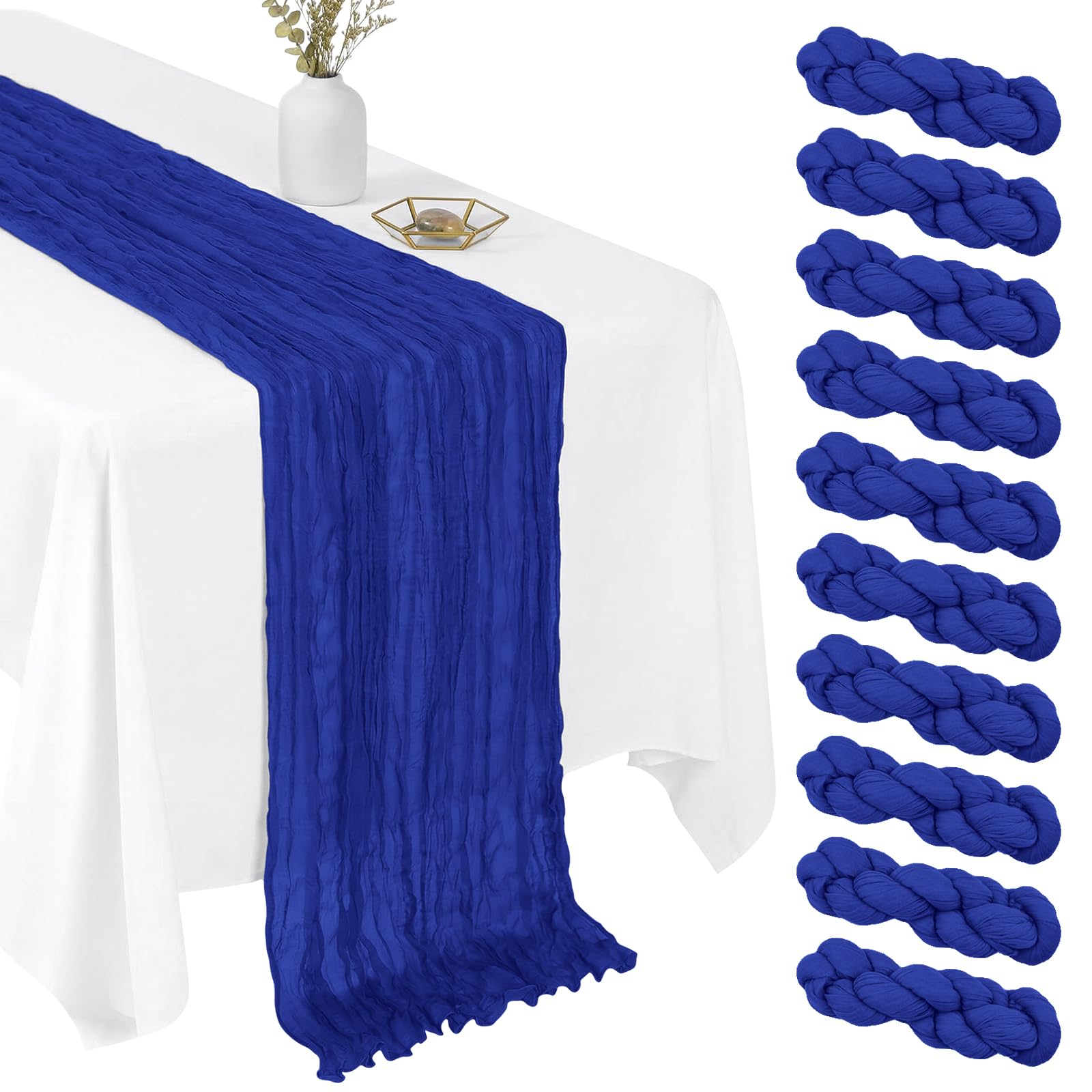 Photo 1 of 10 Pack Royal Blue 17 x 108 Inch Cheesecloth Table Runner - Boho Gauze Sheer Fabric for Wedding Baby Shower Party Home Decor
