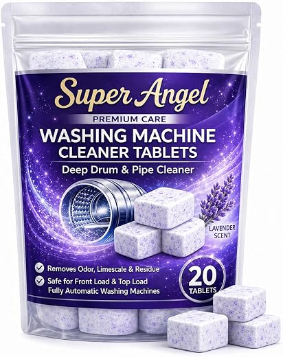 Super Angel Lavender-scented 20 Pcs Washing Machine Deep Cleaner Descaler Tablets for All Front and Top Load Machines, wit...