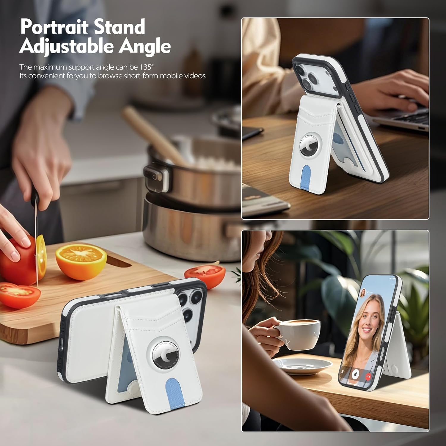 Compatible with MagSafe iPhone 17 Pro Max Case Wallet with AirTag Holder,2 in 1 PU Leather Magnetic Detachable RFID Blocking Credit Card Holder Flip Cover Kickstand for Men Women,White - Image 5