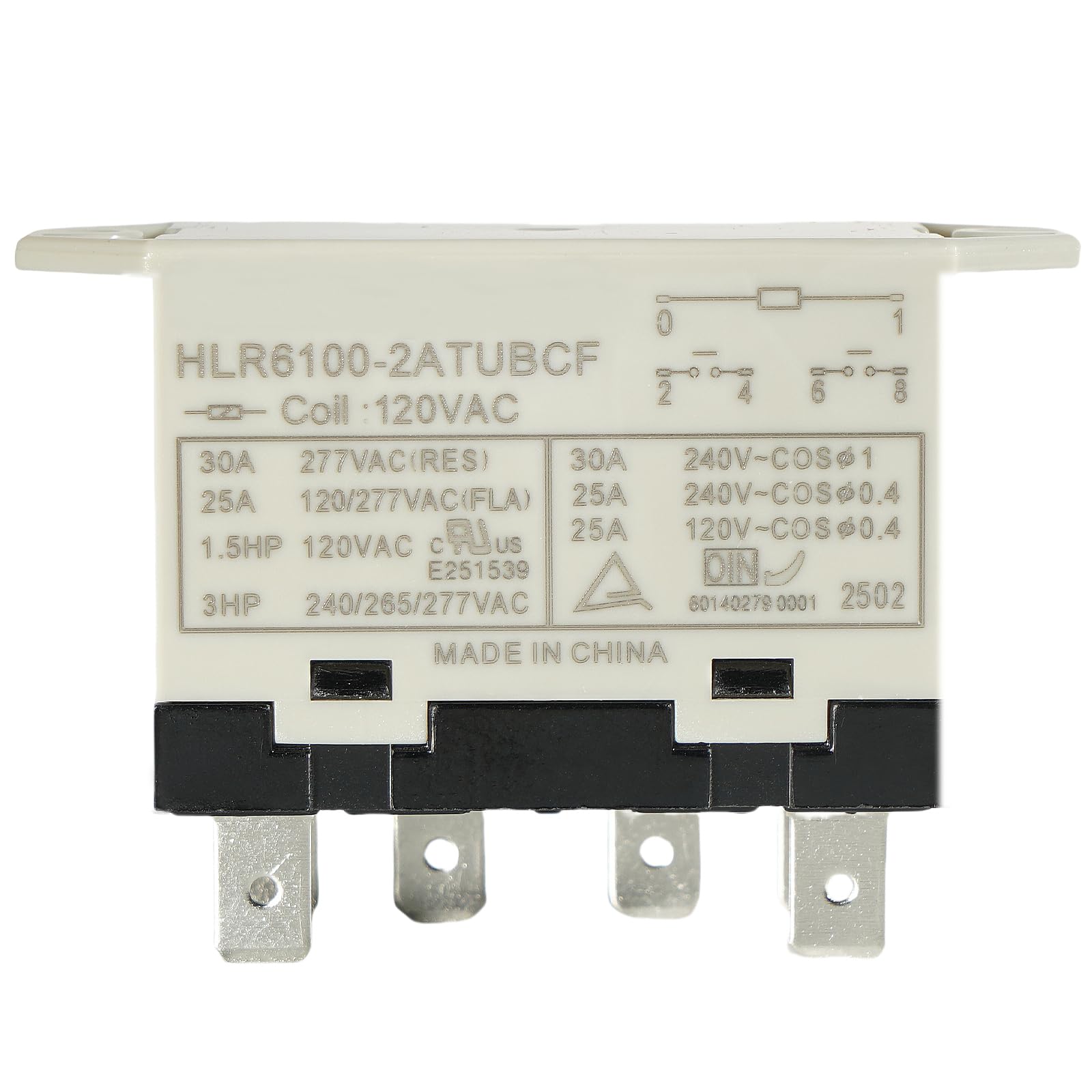 HLR6100-2ATUBCF 120VAC 30A 6 Pin Electrical Relays with Quick Connect Terminal DPST-NO