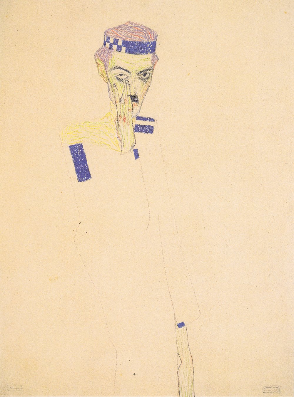 Portrait Egon Schiele Selbstmit Stirnband 1909 grand tableau encadré noir