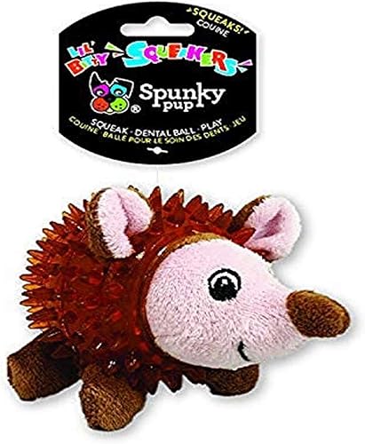 Miniatura 1 de Spunky Pup Lil' Bitty Squeakers Hedgehog  Juguete masticable chirriante para perros pequeños y cachorros  Juguete de erizo de felpa con pelota y