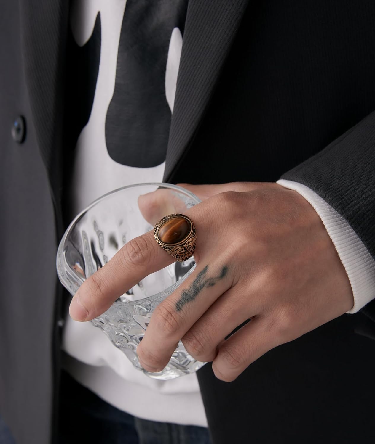 Retro Large Tiger Eye Stone Turquoise Wedding Ring For Men Classical Gothic Stainless Steel Rings - Image 2