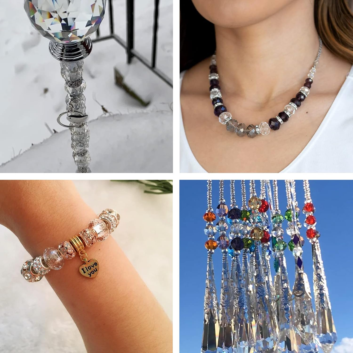 100pcs 14mm Large Hole Glass Beads - Clear European Lampwork Loose Spacer Beads for DIY Craft Snake Chains Charms Bracelet Necklace Earring Making - Hole: 5mm - Image 3