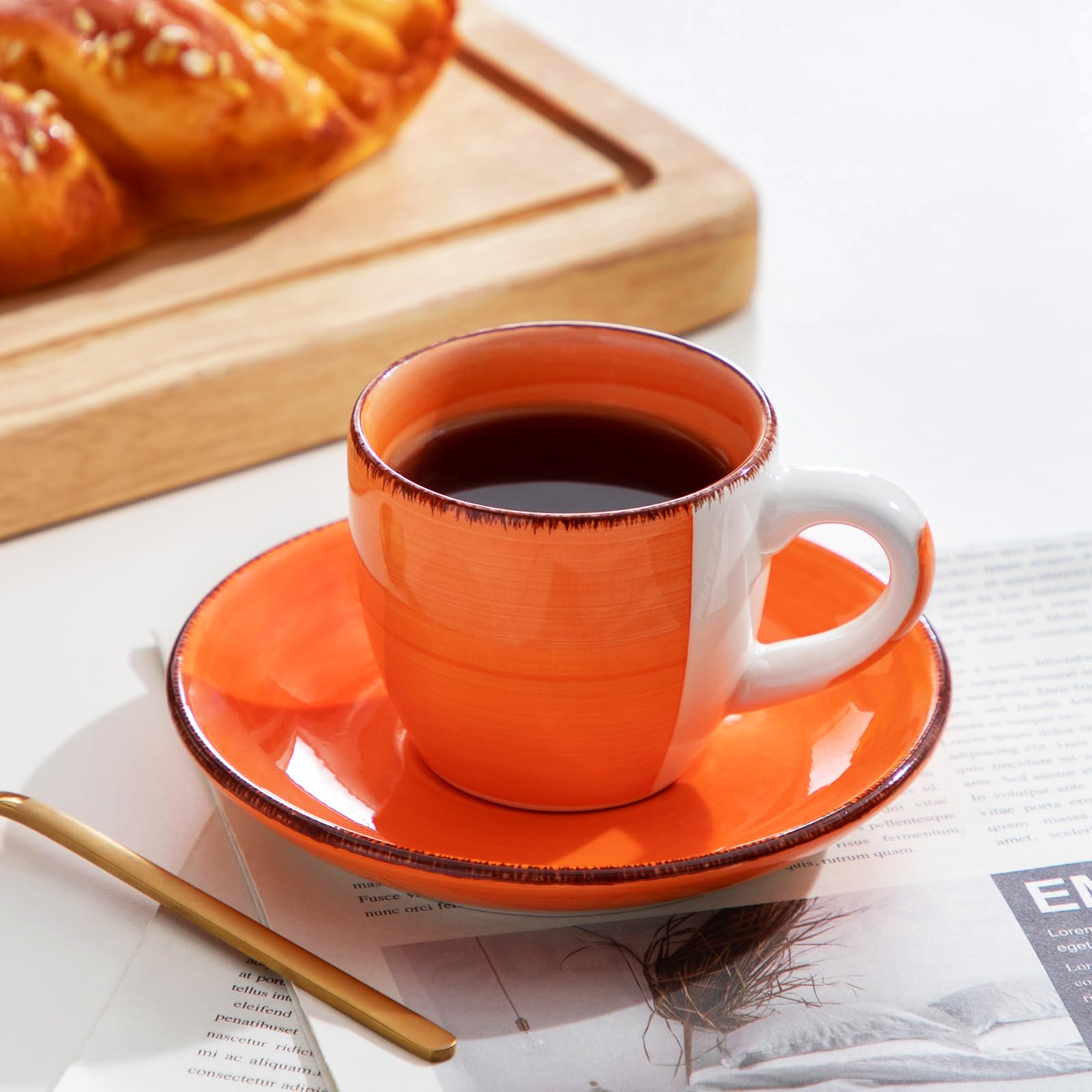 vancasso Cuenco de cerámica, Juego de Tazas vancasso BONITA 12 piezas, Tazas de Espresso, Servicio de Café para 6 personas, Juego de Tazas, platillos, Estilo Arcoíris