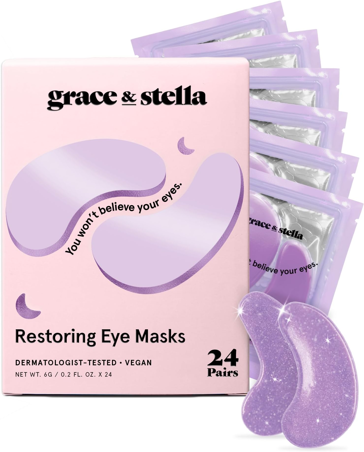 grace & stella Retinol Under Eye Patches for Puffy Eyes & Dark Circles - Restoring Gel Under Eye Masks with Hyaluronic Acid - Birthday Gifts for Women, Bachelorette Party Favors (Purple, 24 Pairs)