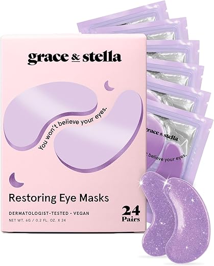 grace & stella Retinol Under Eye Patches for Puffy Eyes & Dark Circles - Restoring Gel Under Eye Masks with Hyaluronic Acid - Bridesmaid Gifts, Birthday Gifts for Women (Purple, 24 Pairs)
