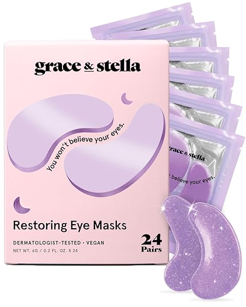 grace & stella Retinol Under Eye Patches for Puffy Eyes & Dark Circles - Restoring Gel Under Eye Masks with Hyaluronic Acid - Christmas Gifts for Teens, Birthday Gifts for Women (Purple, 24 Pairs)