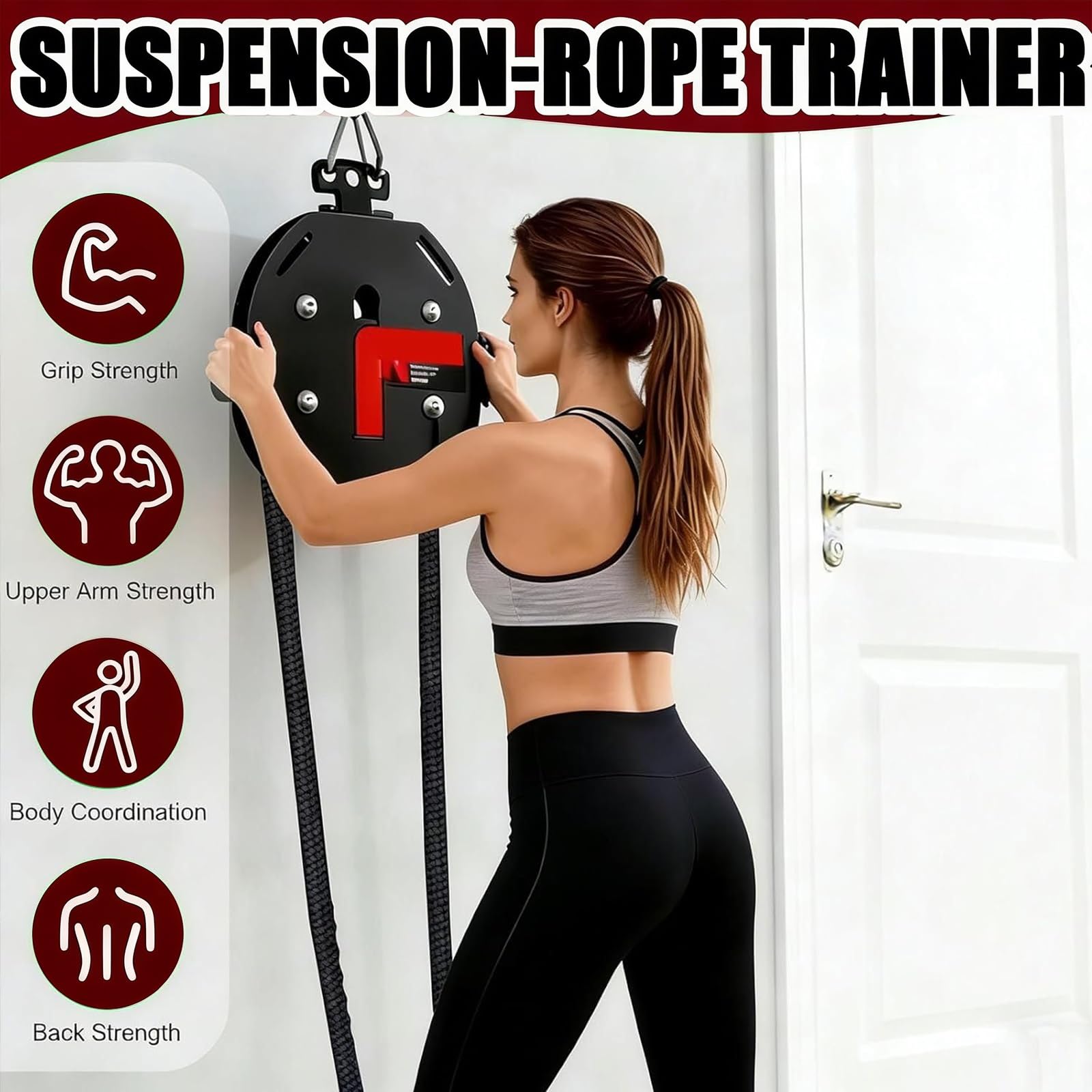 Endless Rope Trainer, przenośny system pasów kablowych, system z regulowanym oporem, wyposażenie domu na siłownię, do uchwytu, broni, pleców, ćwiczeń koordynacyjnych (czarny)