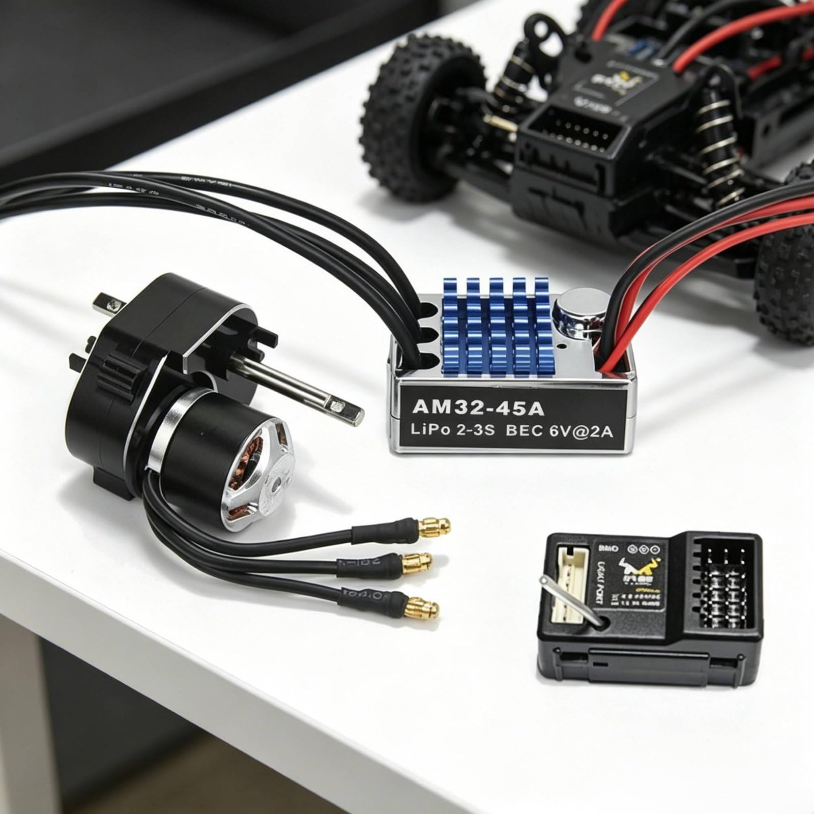 predolo Combo Motore Brushless 2322 Alta Potenza Kit Motore Brushless e ESC Avvio Sinusoidale per Fuoristrada, Argento, Kit Ricevitore 6-Ch